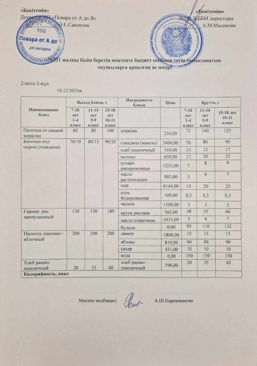 Күнделікті меню 10.12.2025